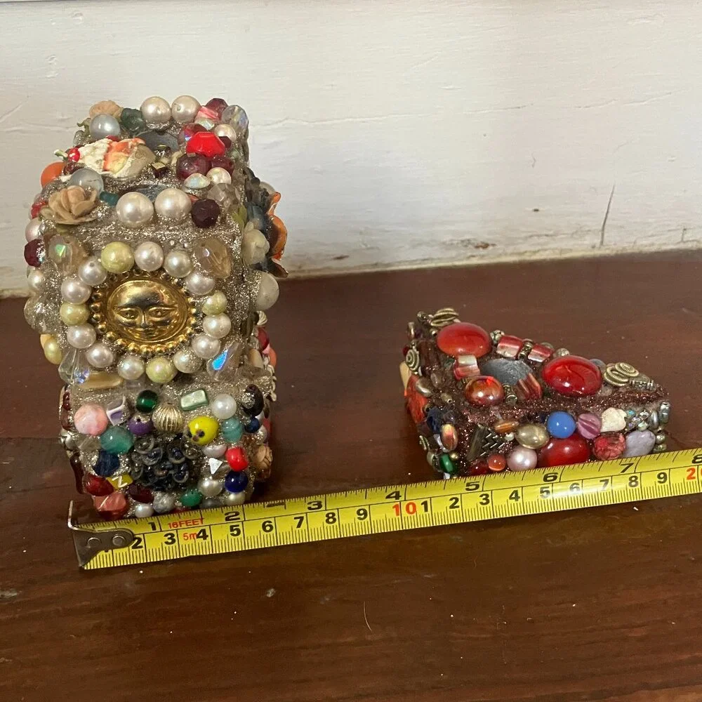 3 Handmade Pen/ Pencil/ Brush holders mosaic of beads, faux pearls, sparkles